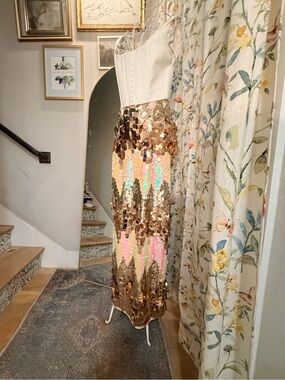 Karen Millen Iridescent Rose Gold Sequin Maxi Skirt